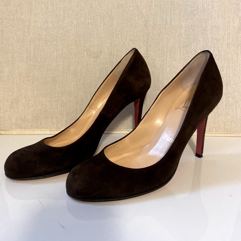 Christian Louboutin chocolate brown suede pumps 7.5